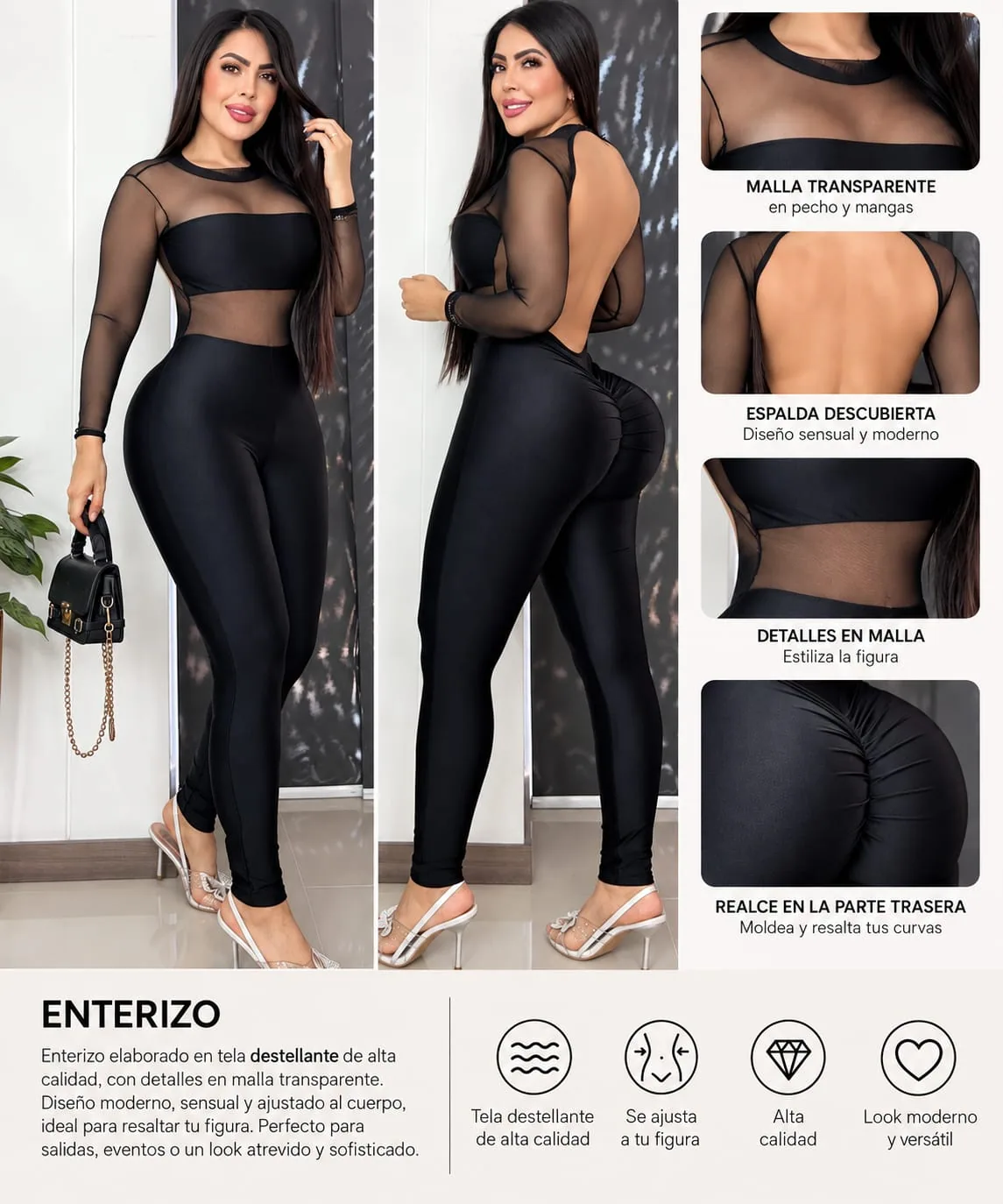 Enterizo con Malla Transparente