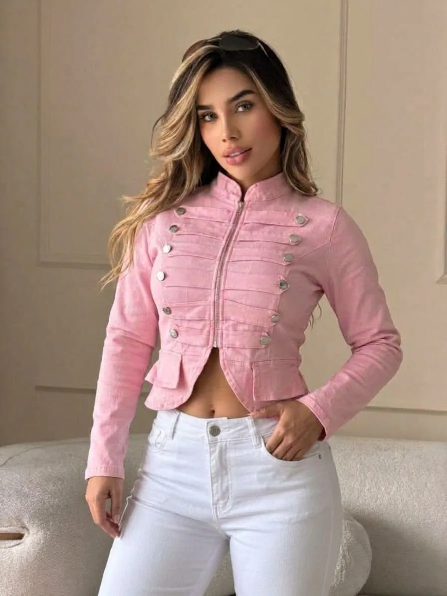 Chaqueta Militar Corta con Botones